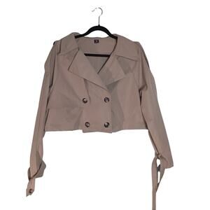 Shein Curve beige cropped trench jacket,  classic double-breasted design Sz. XL